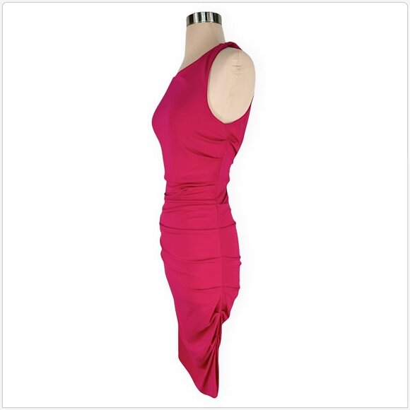 Nicole Miller Pink Stretch Jersey Ruched Bodycon Open Cutout Back Dress 8 - Picture 3 of 5